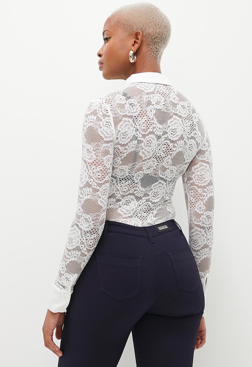 SISSY BOY - Sweet Melody: Long sleeve Lace Top With Collar - White