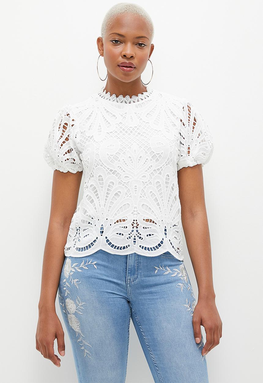 SISSY BOY - Snowhite: Puffy short sleeve oversized Lace Top - White
