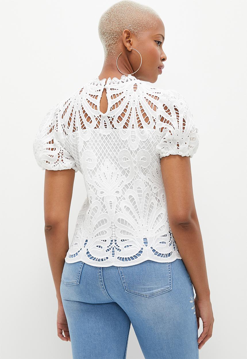 SISSY BOY - Snowhite: Puffy short sleeve oversized Lace Top - White