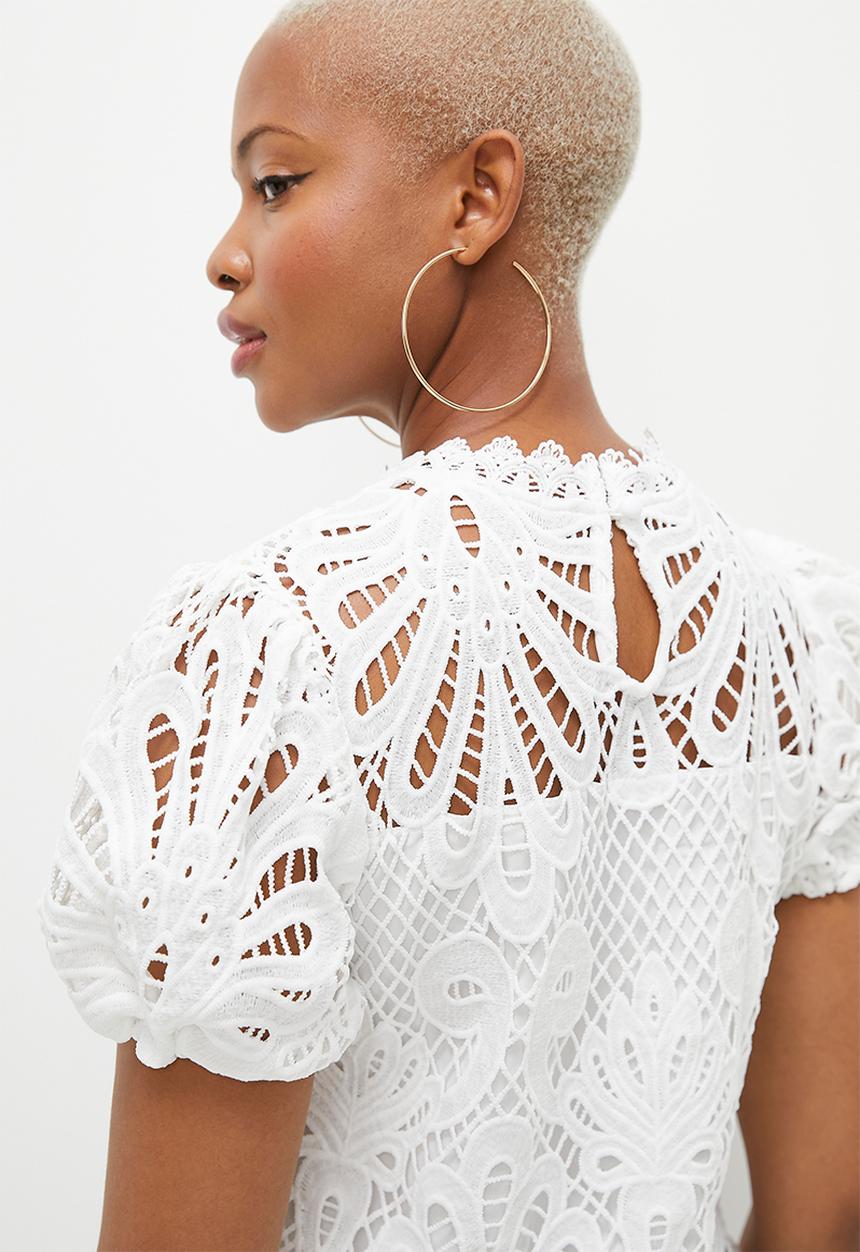 SISSY BOY - Snowhite: Puffy short sleeve oversized Lace Top - White