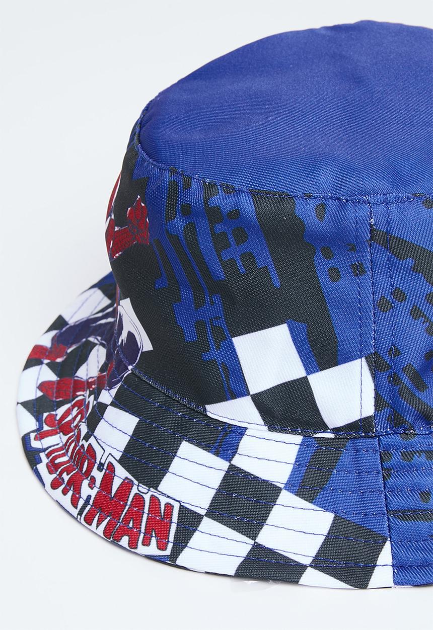 Pop Candy - Spiderman checker non reversible bucket hat - blue & check