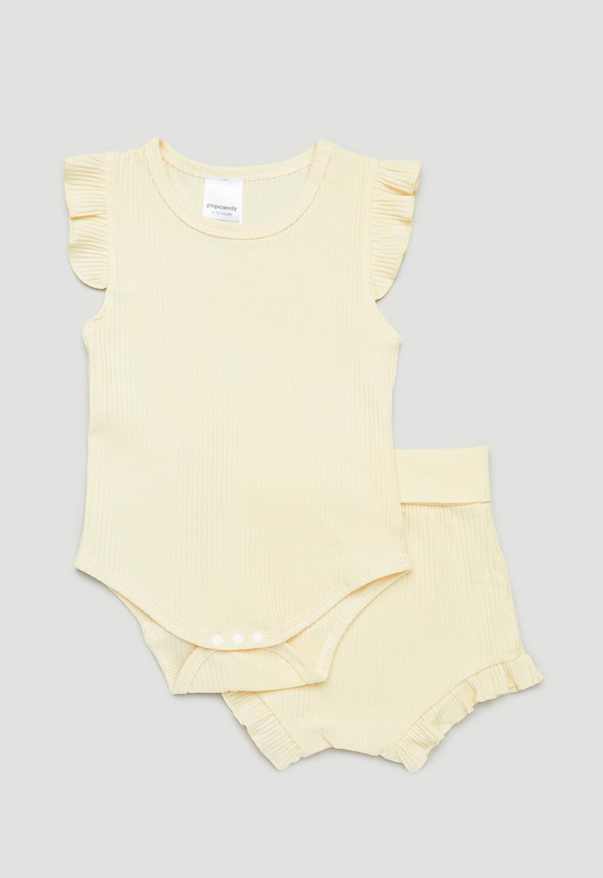 Pop Candy - Baby frilled bodyvest set - stone
