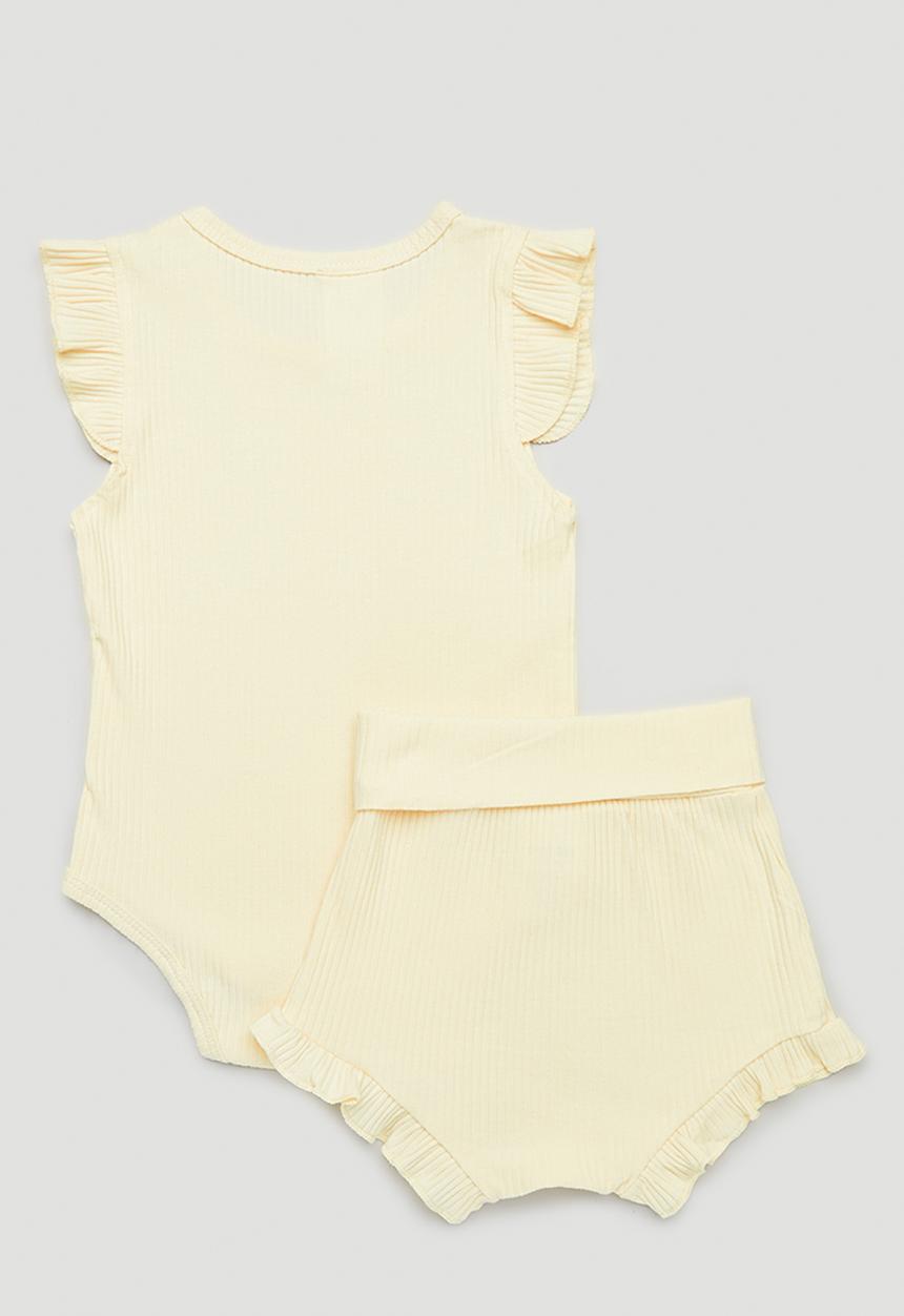Pop Candy - Baby frilled bodyvest set - stone