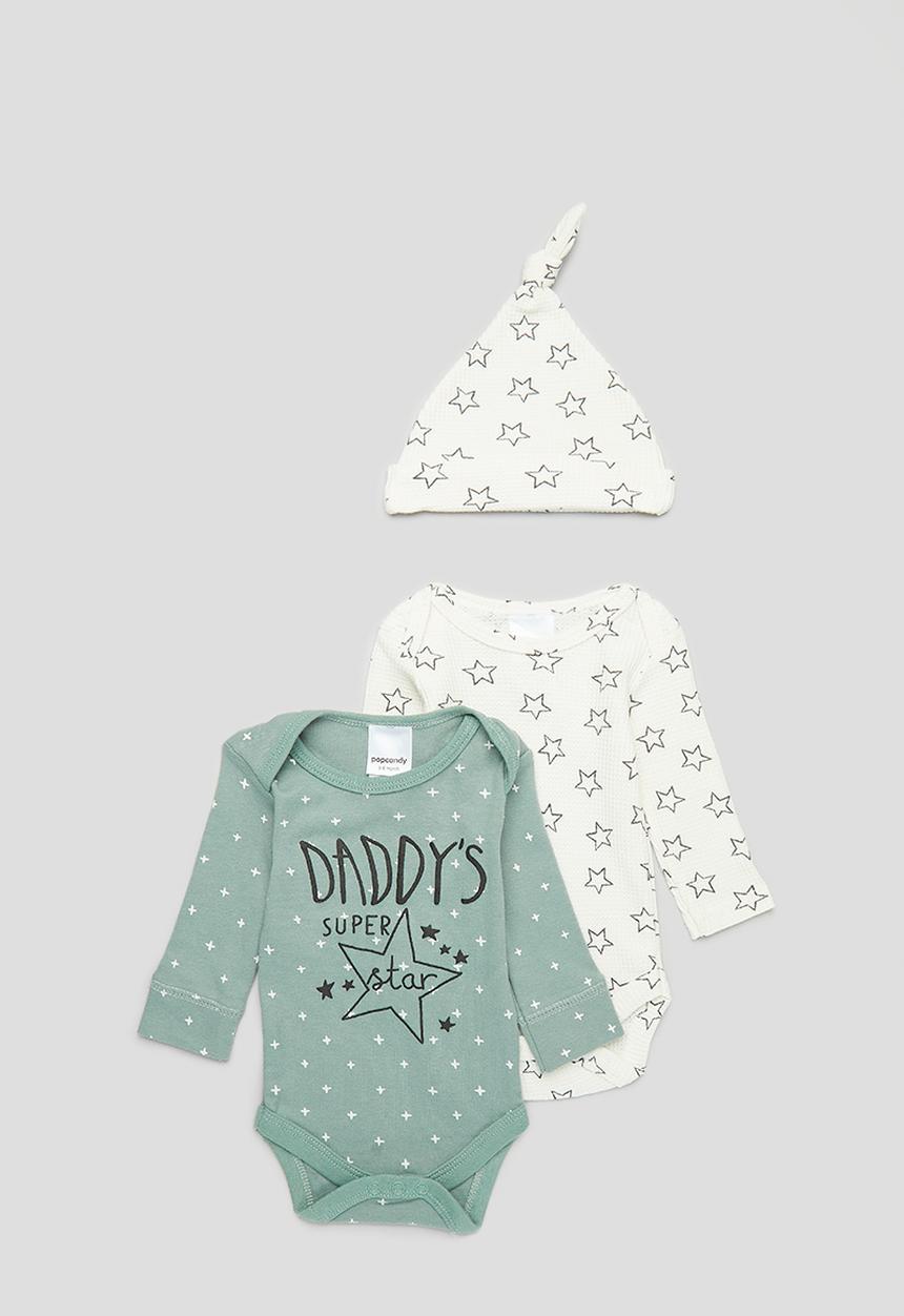 Pop Candy - 3 Piece romper set - light green & white 