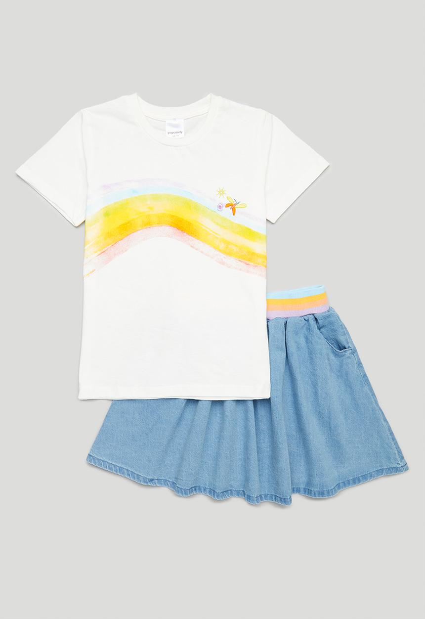 Pop Candy - Printed tee and skirt set - white & blue