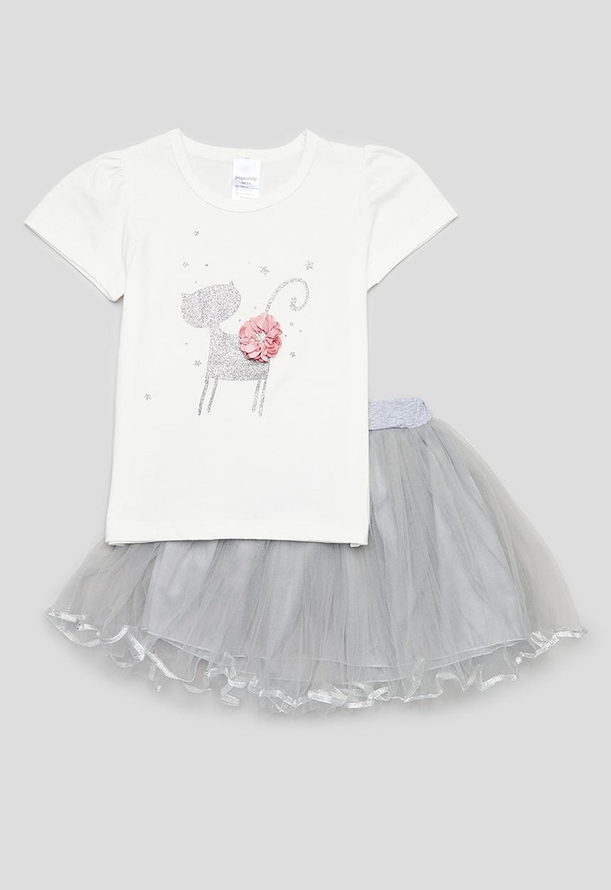 Pop Candy - Skirt and tee set - grey & white
