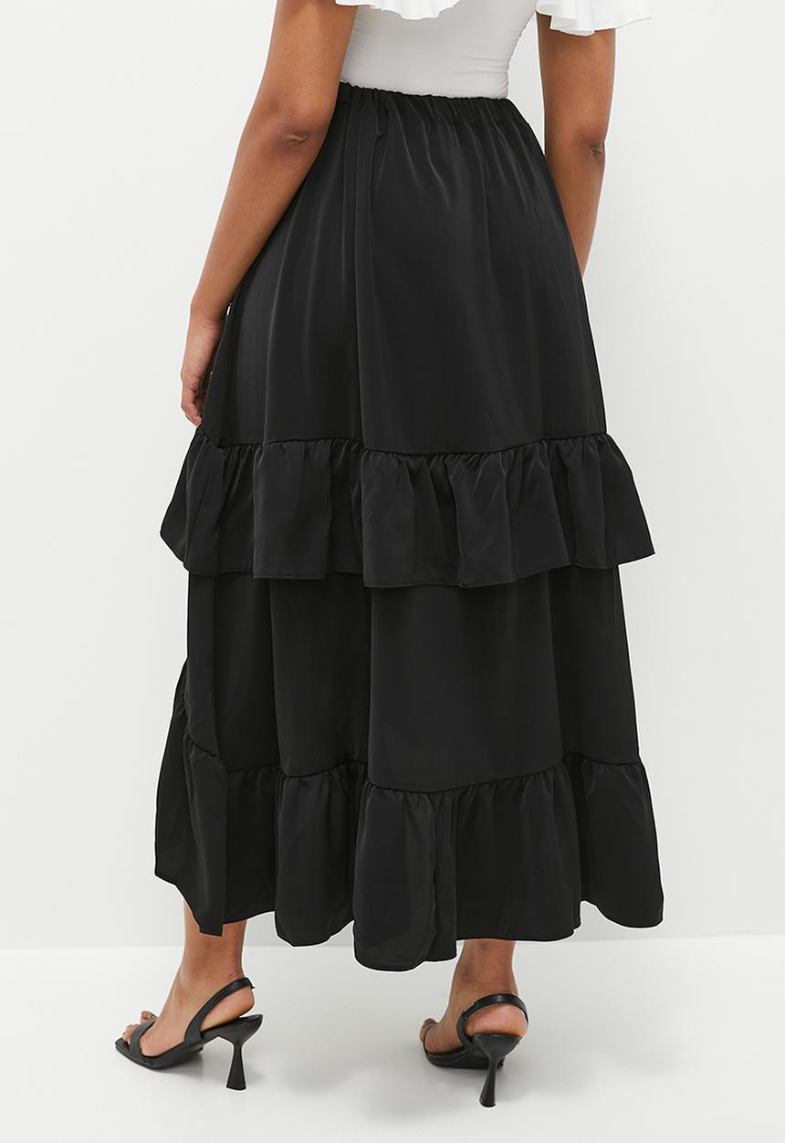 MILLA - Ruffle midi skirt - black