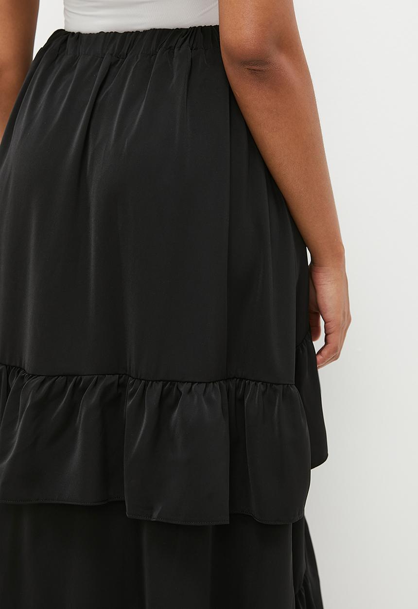 MILLA - Ruffle midi skirt - black