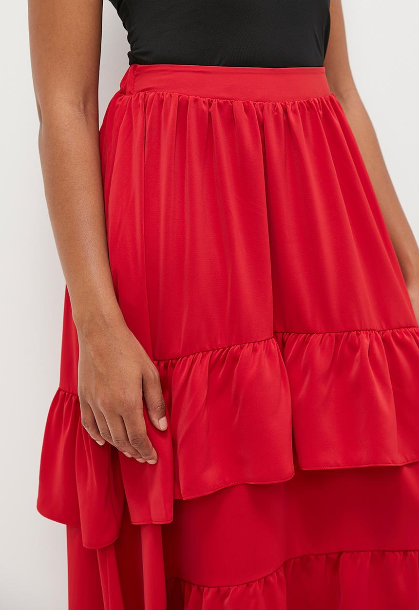 MILLA - Ruffle midi skirt - red