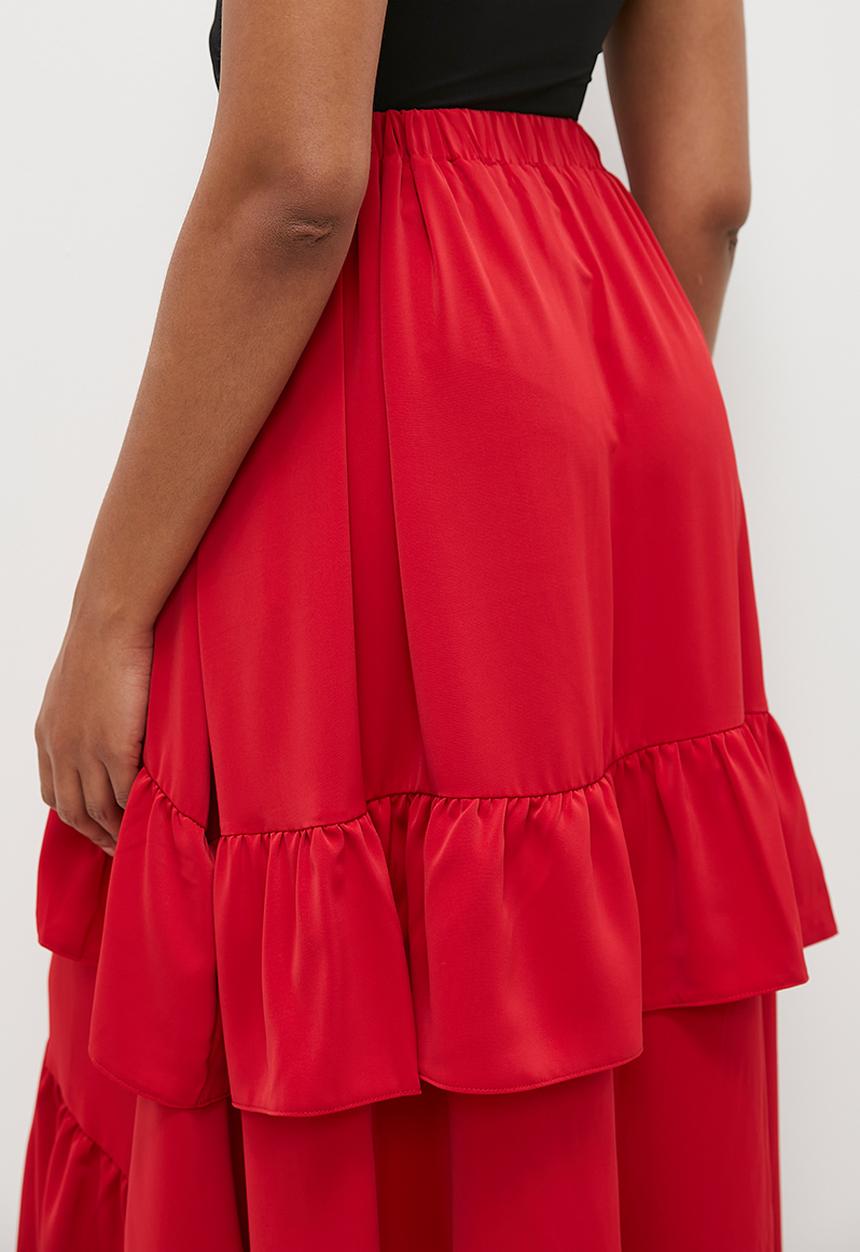MILLA - Ruffle midi skirt - red
