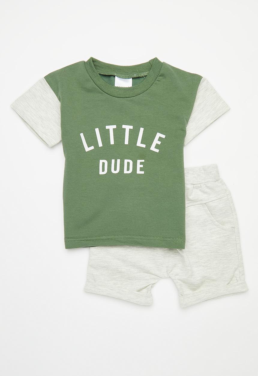 Pop Candy - Tee and short set-sage and grey