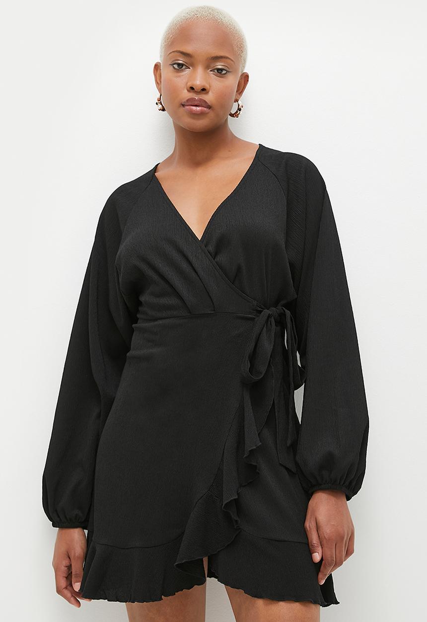 MILLA - Frill mini wrap dress - black