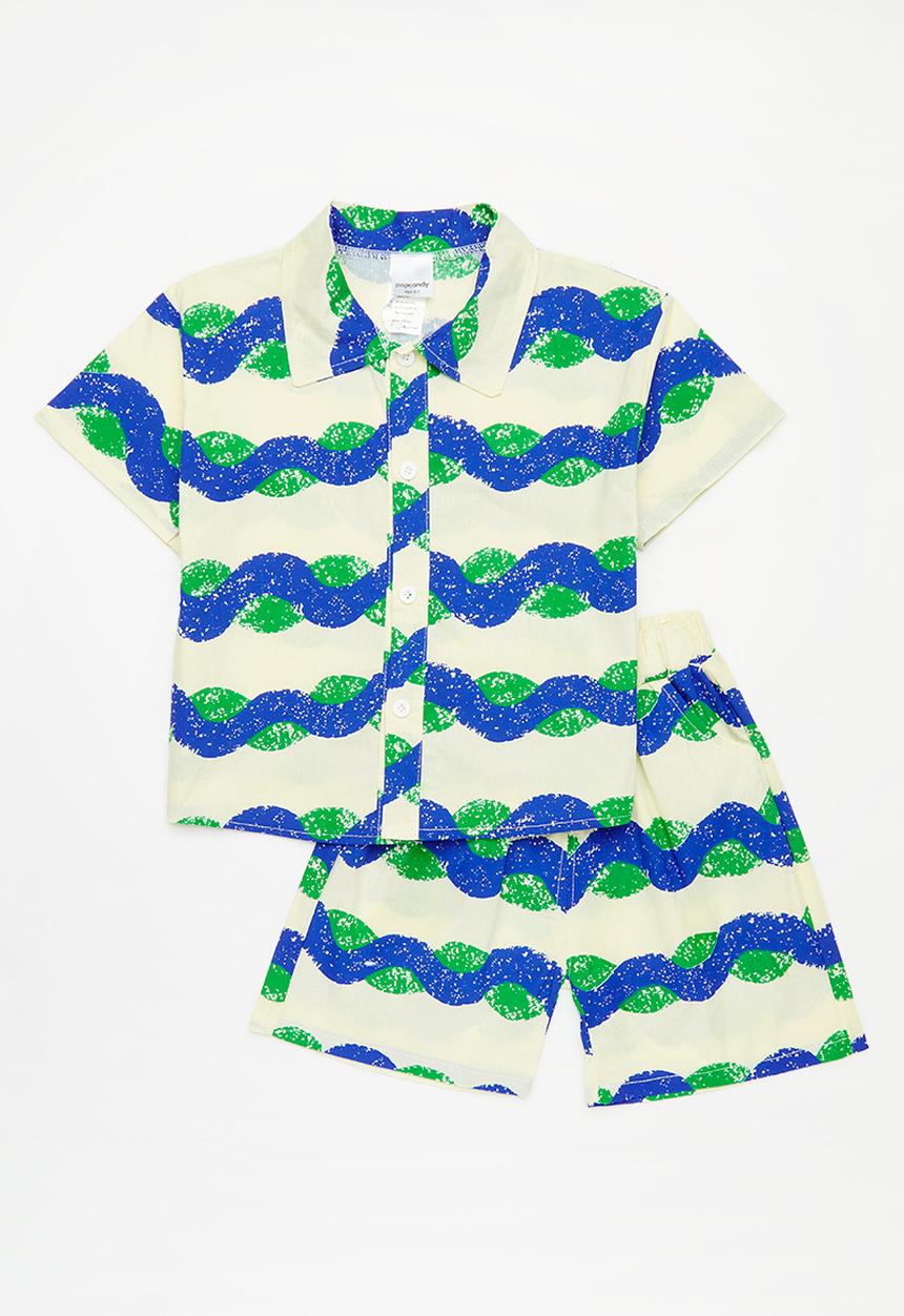 Pop Candy - Short sleeve shirt and short set - blue and white