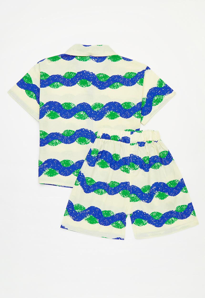 Pop Candy - Short sleeve shirt and short set - blue and white