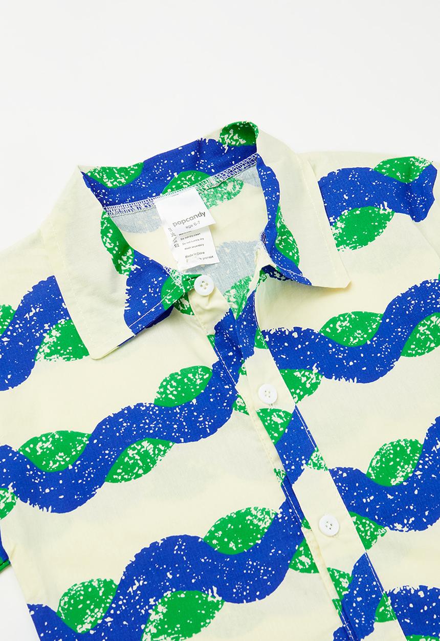 Pop Candy - Short sleeve shirt and short set - blue and white