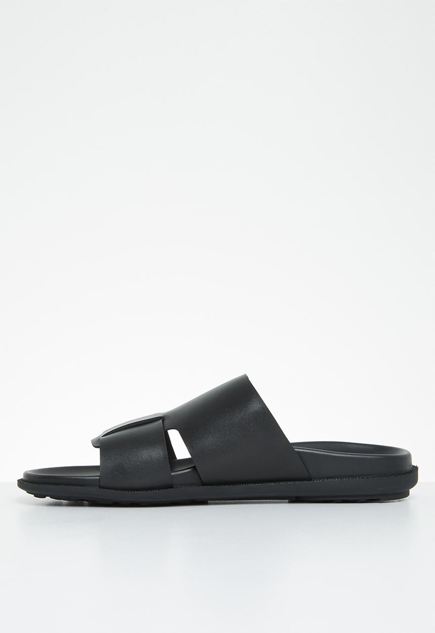 POLO - Double strap leather sandal - black