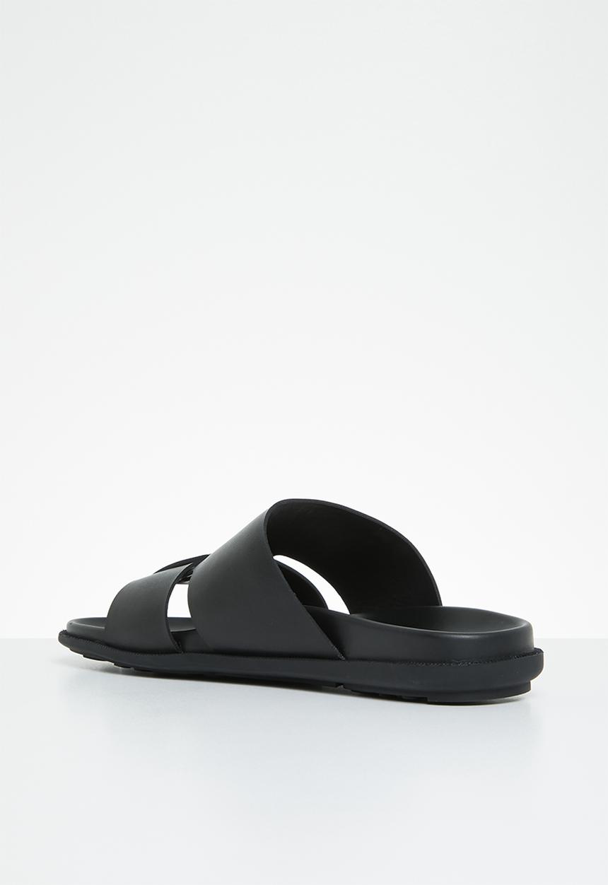POLO - Double strap leather sandal - black