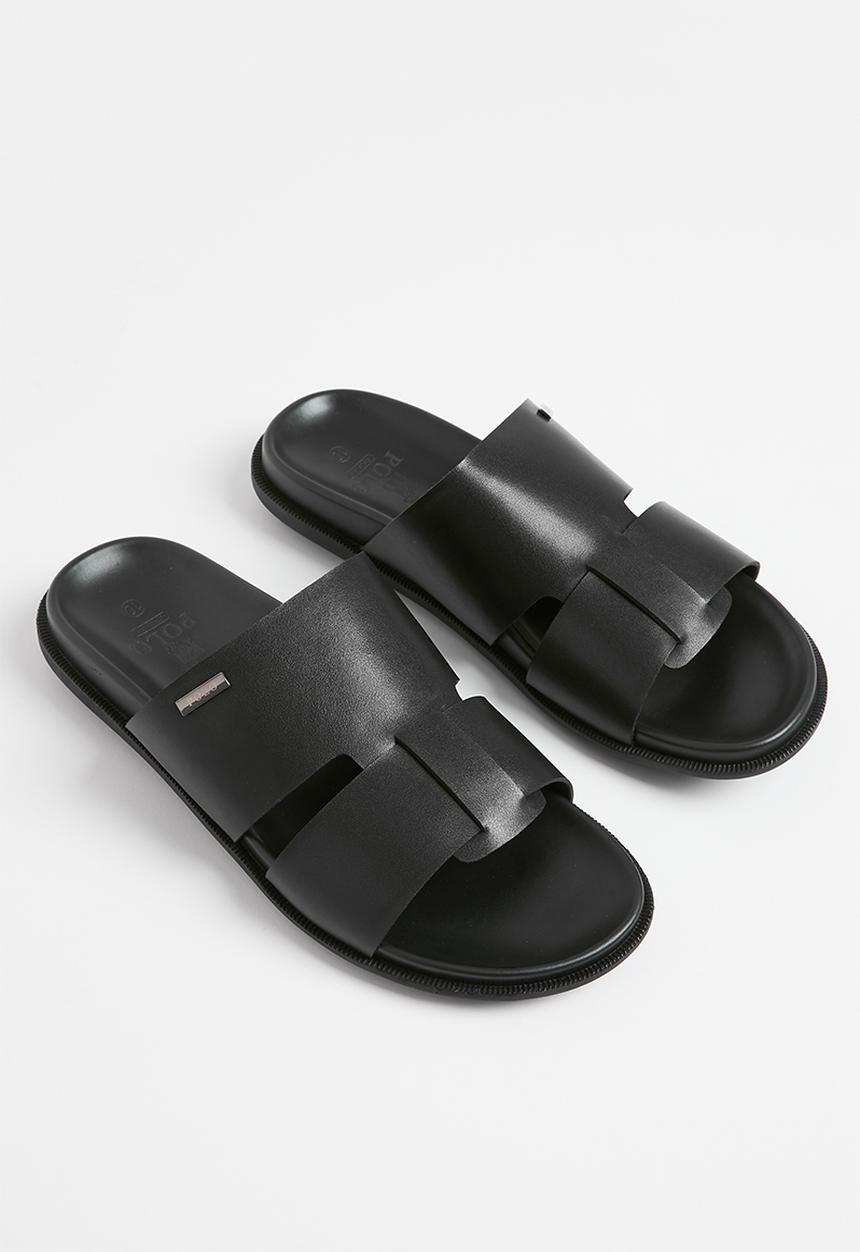 POLO - Double strap leather sandal - black
