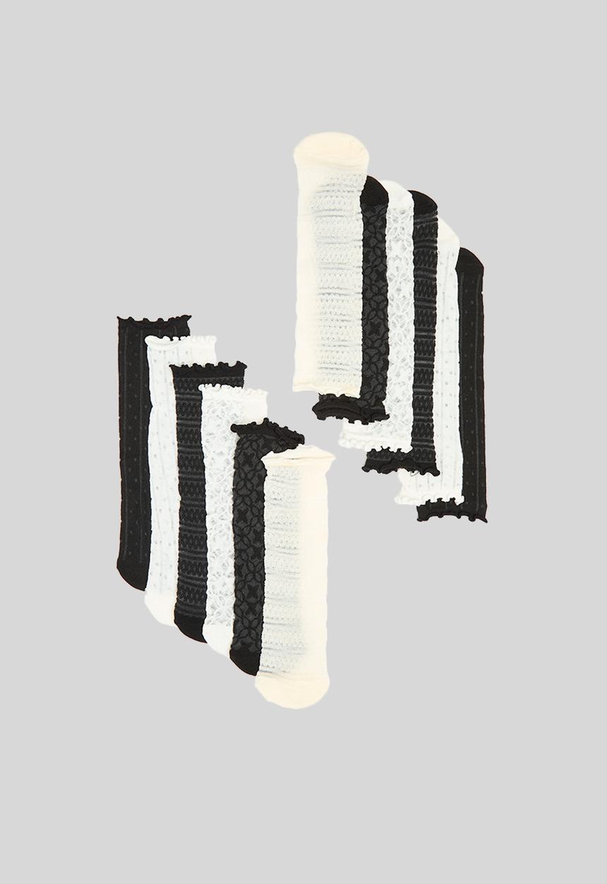 Tessa Design - Mesh lace up 6 pack socks - black & neutral