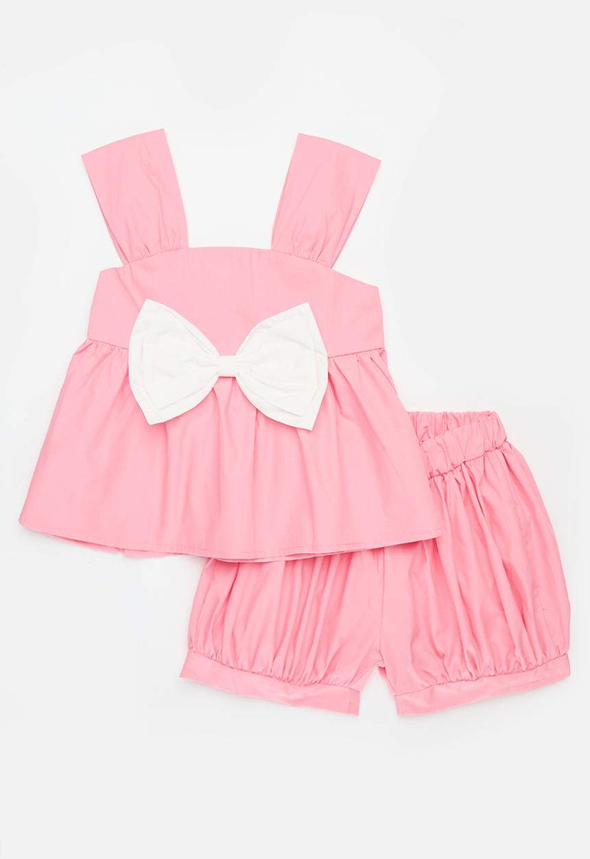 Pop Candy - Top with bow detail and short set - pink