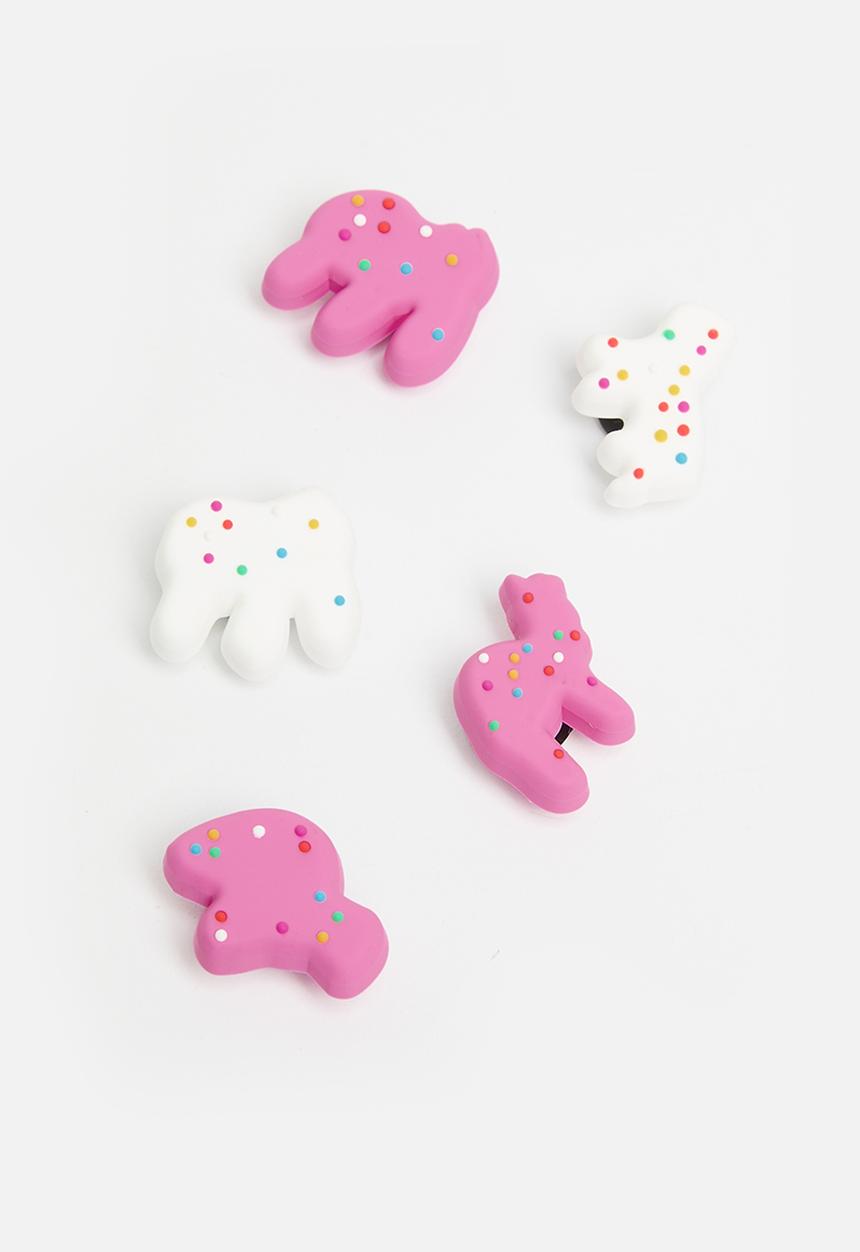 Crocs - Animal Cookies 5 Pack - White & Pink