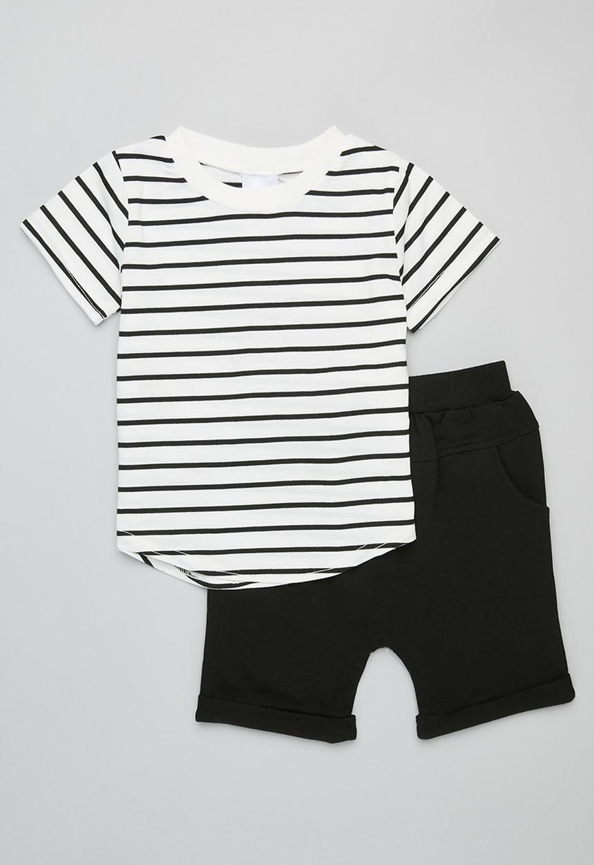 Pop Candy - Striped tee and short set - black & white