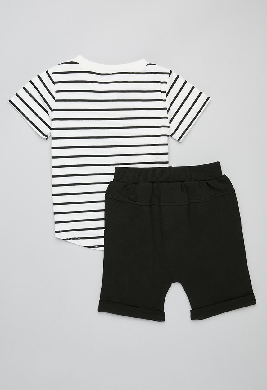 Pop Candy - Striped tee and short set - black & white