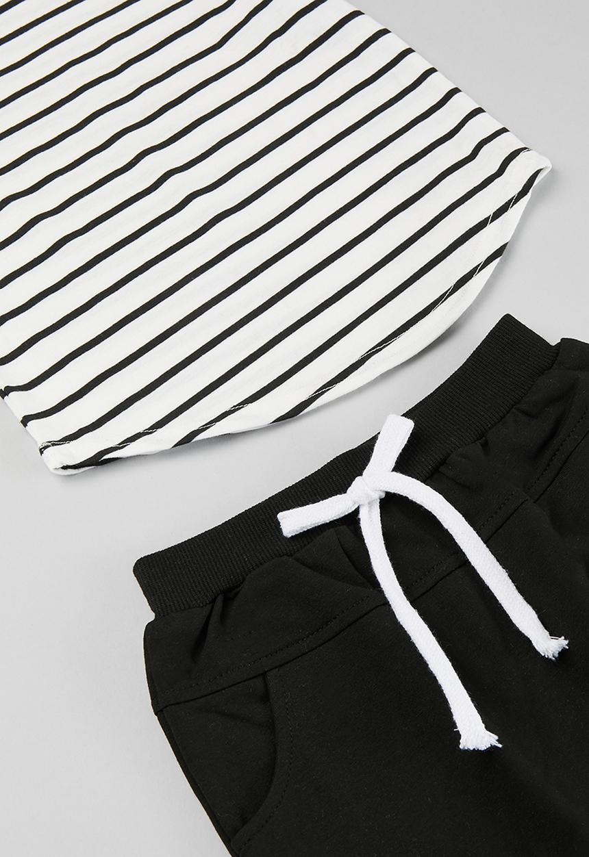 Pop Candy - Striped tee and short set - black & white