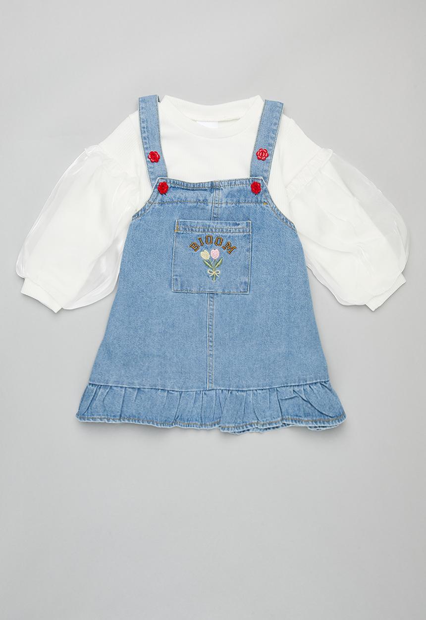 Pop Candy - Dungaree dress and top set - white & blue