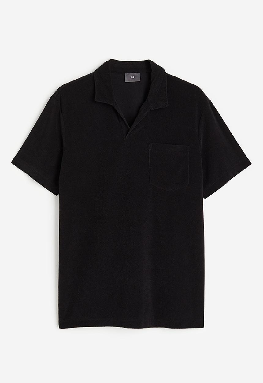H&M - Regular fit terry polo shirt - black