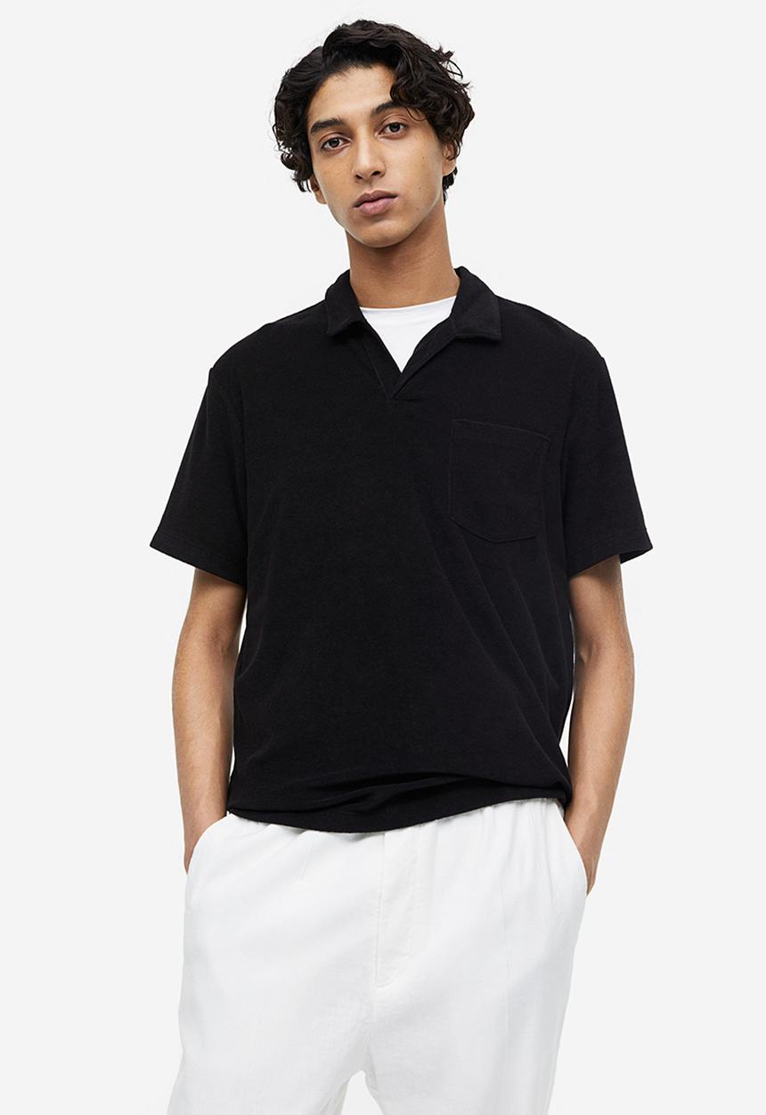 H&M - Regular fit terry polo shirt - black