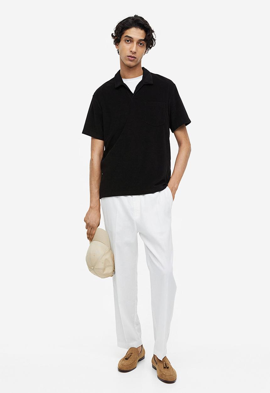 H&M - Regular fit terry polo shirt - black