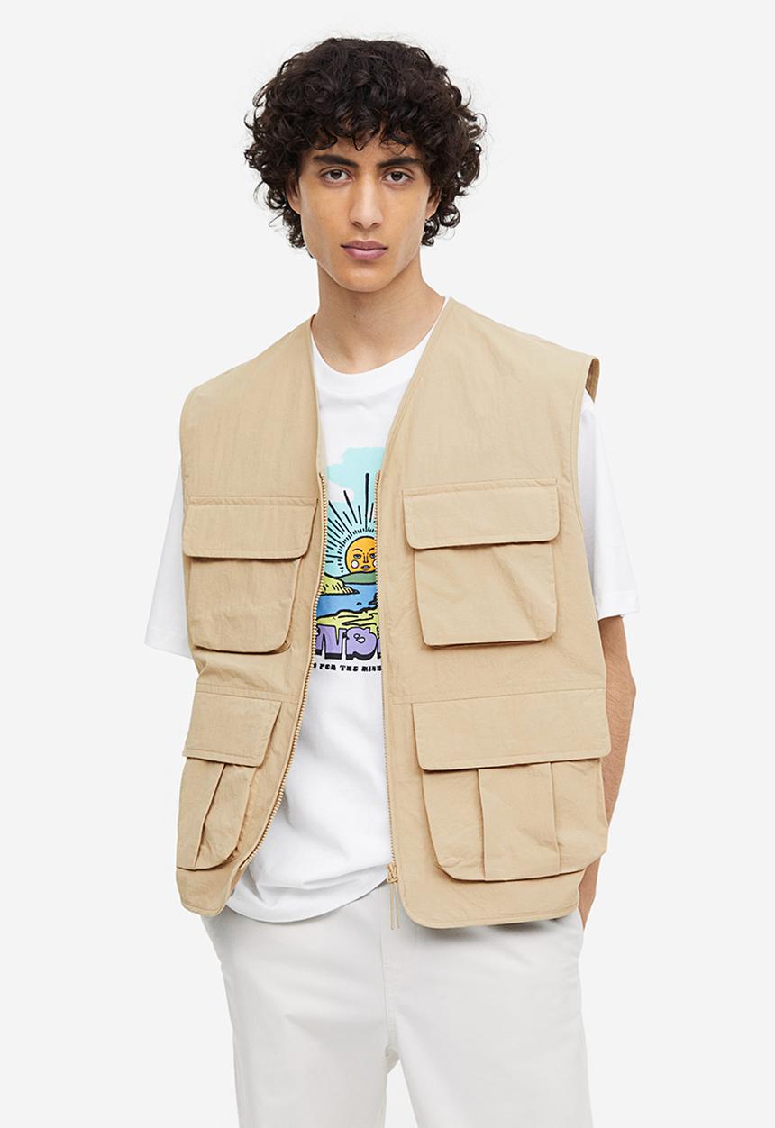 H&M - Loose fit nylon cargo gilet - beige