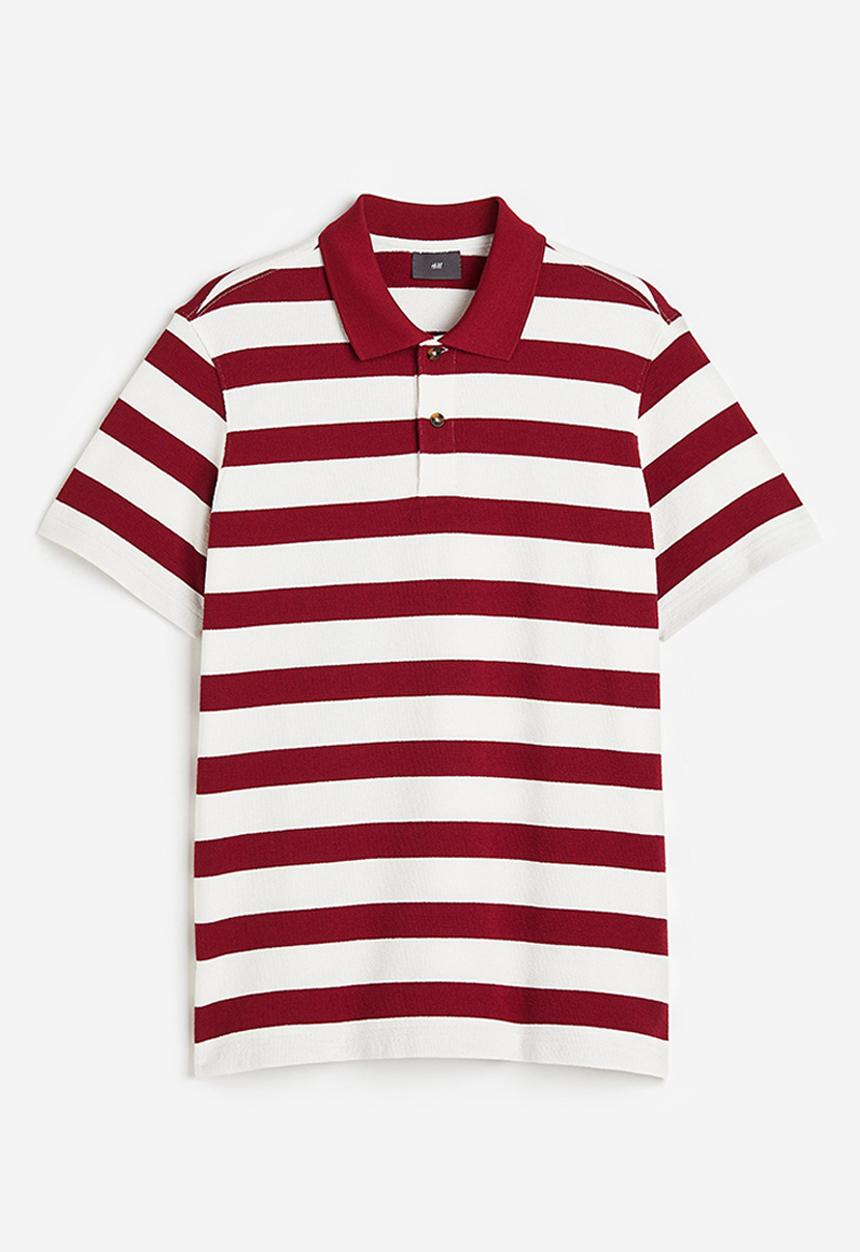H&M - Relaxed fit terry polo shirt - red & white