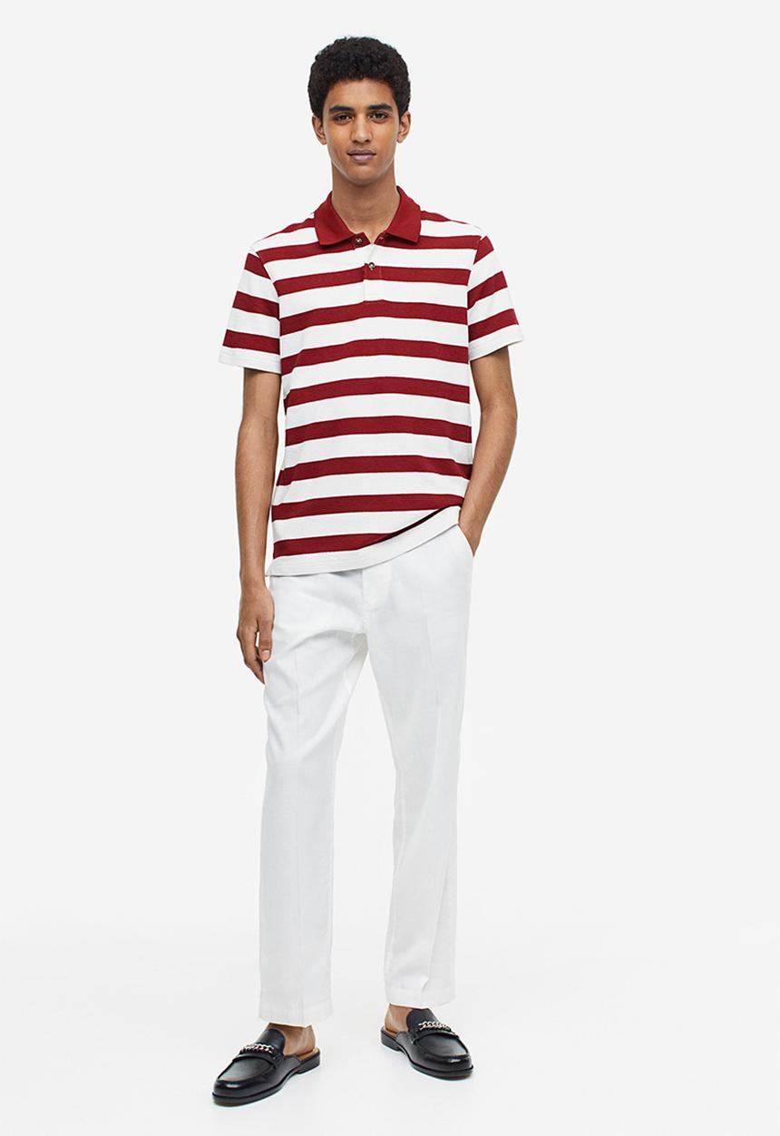 H&M - Relaxed fit terry polo shirt - red & white