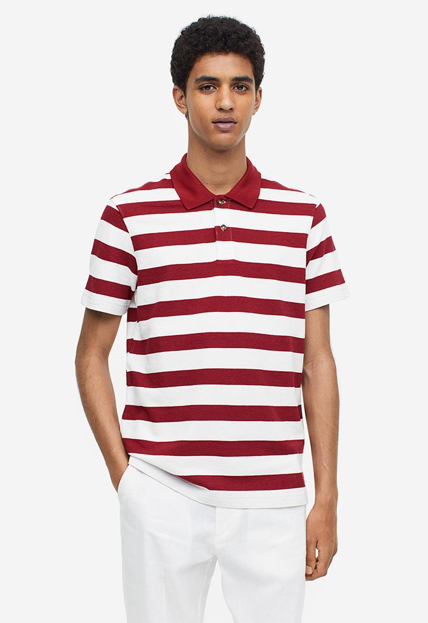 H&M - Relaxed fit terry polo shirt - red & white