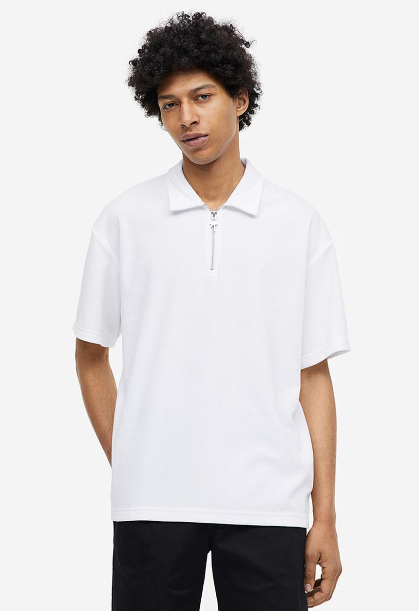 H&M - Relaxed fit terry polo shirt - white