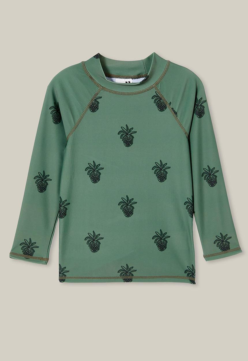 Cotton On - Flynn long sleeve raglan rash vest - swag green/pineapples