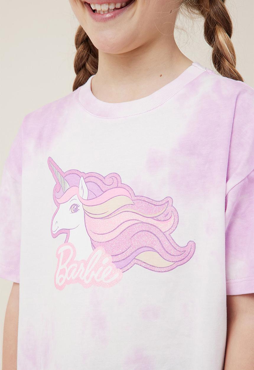 Cotton On - License drop shoulder short sleeve tee - lcn mat barbie unicorn/pale violet