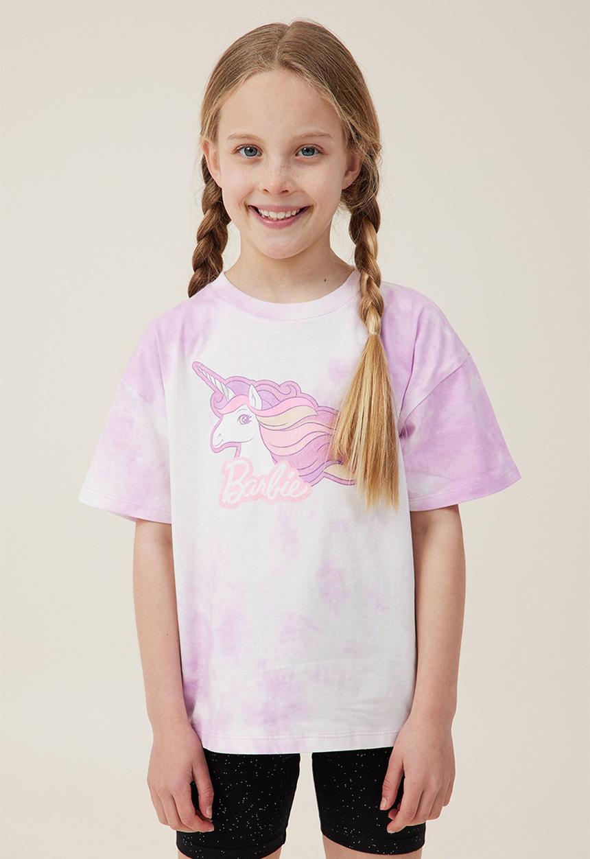 Cotton On - License drop shoulder short sleeve tee - lcn mat barbie unicorn/pale violet