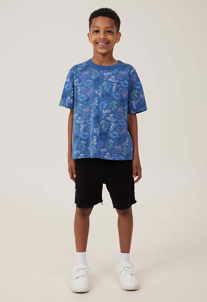 Cotton On - Jonny short sleeve print tee - petty blue/dino yardage