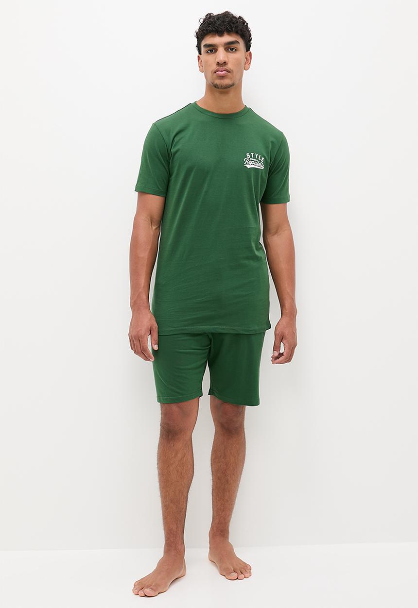 STYLE REPUBLIC - Logo tee & short lounge set - green
