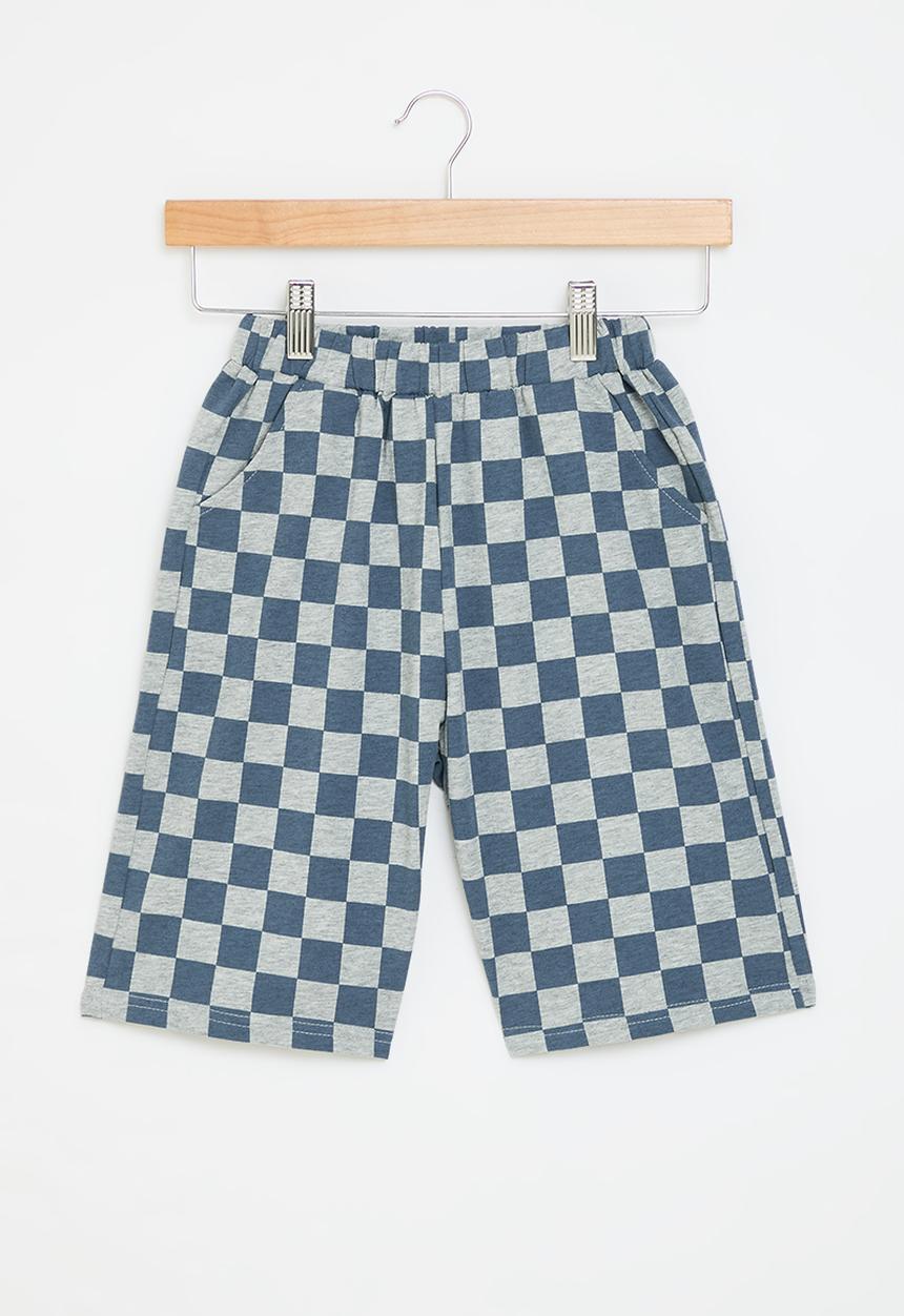 Pop Candy - Checker board shorts - blue & grey