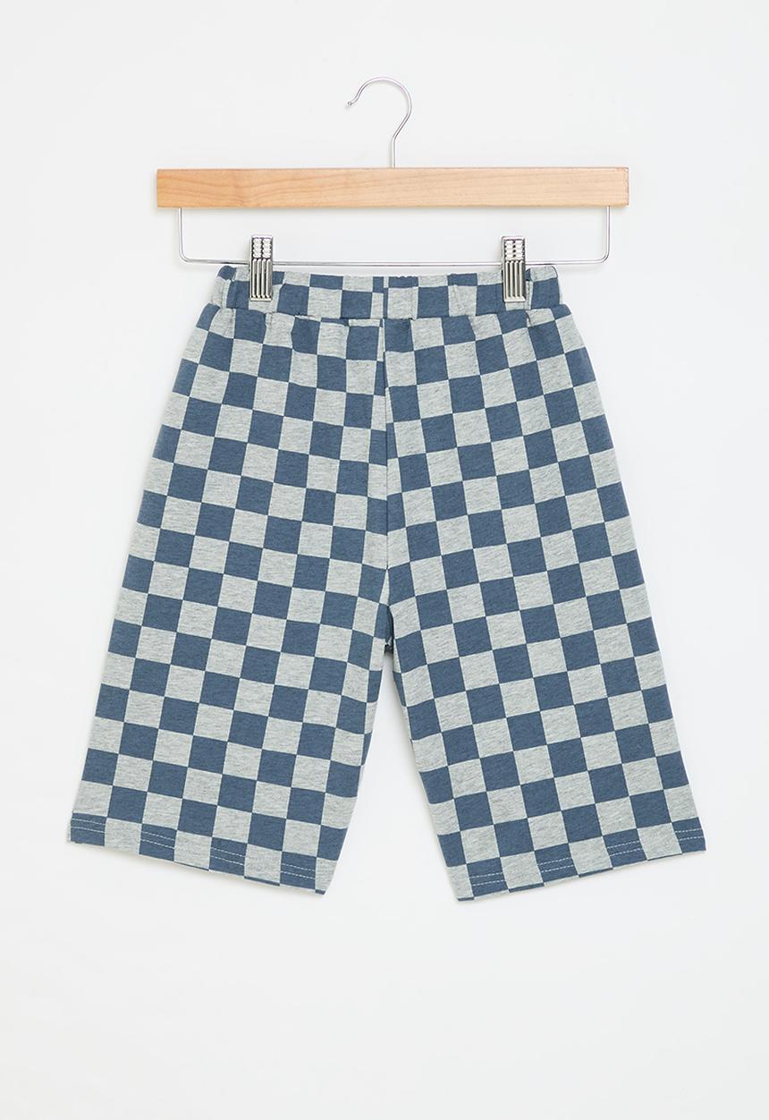 Pop Candy - Checker board shorts - blue & grey