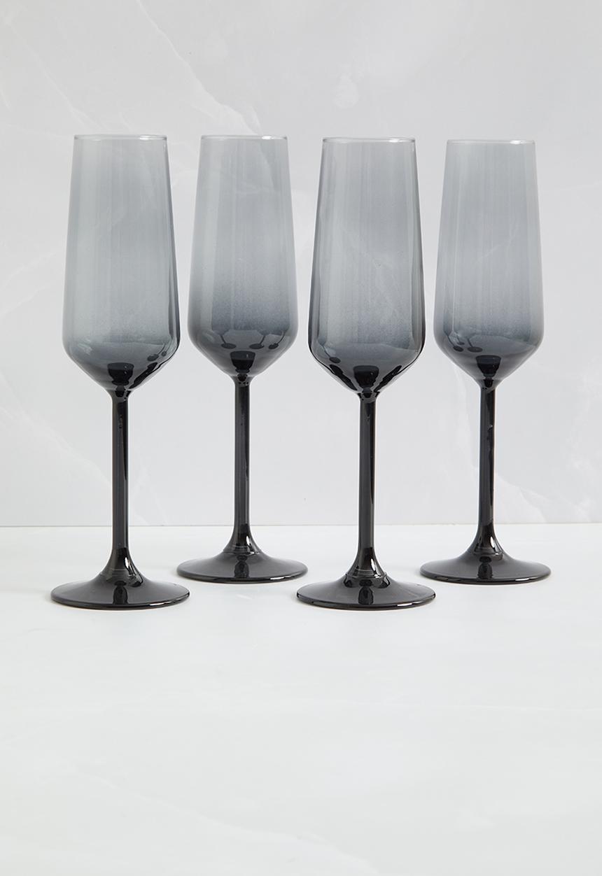 Excellent Houseware - Tigua Champagne Flute Set Of 4 - Onyx