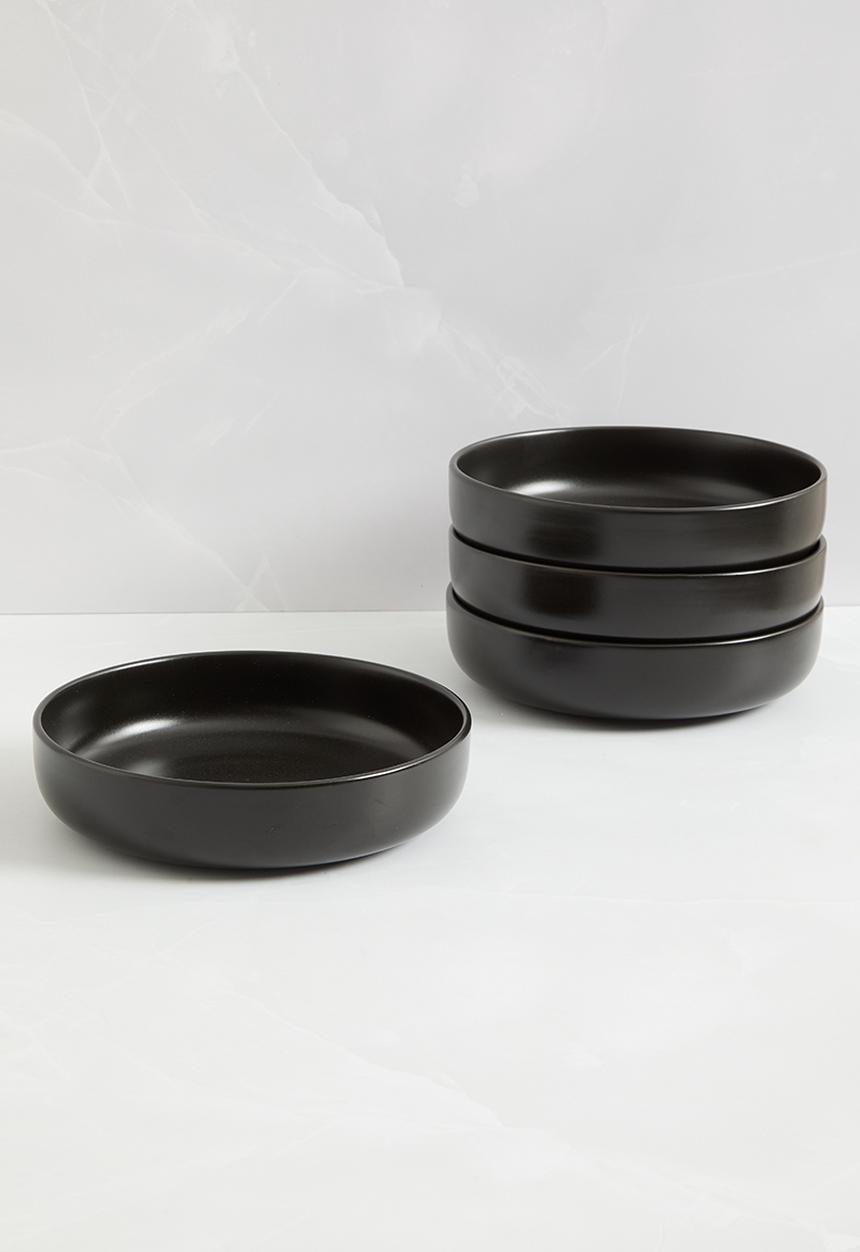 Excellent Houseware - Emble stoneware pasta bowl set of 4 - black