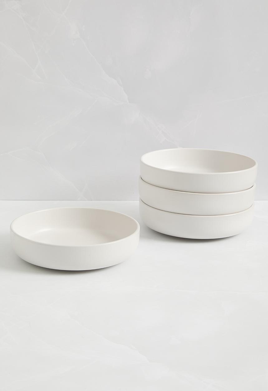 Excellent Houseware - Emble stoneware pasta bowl set of 4 - white