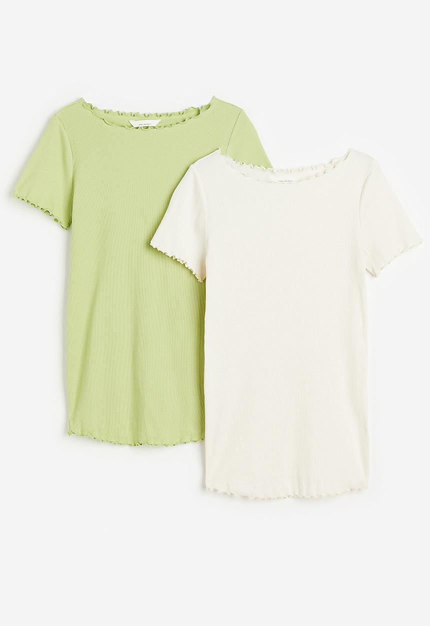 H&M - Mama 2-pack cotton tops - green & white