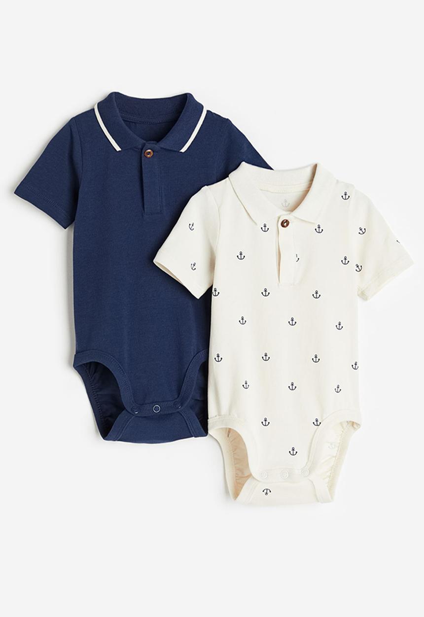 H&M - 2-pack collared bodysuits - blue & white 