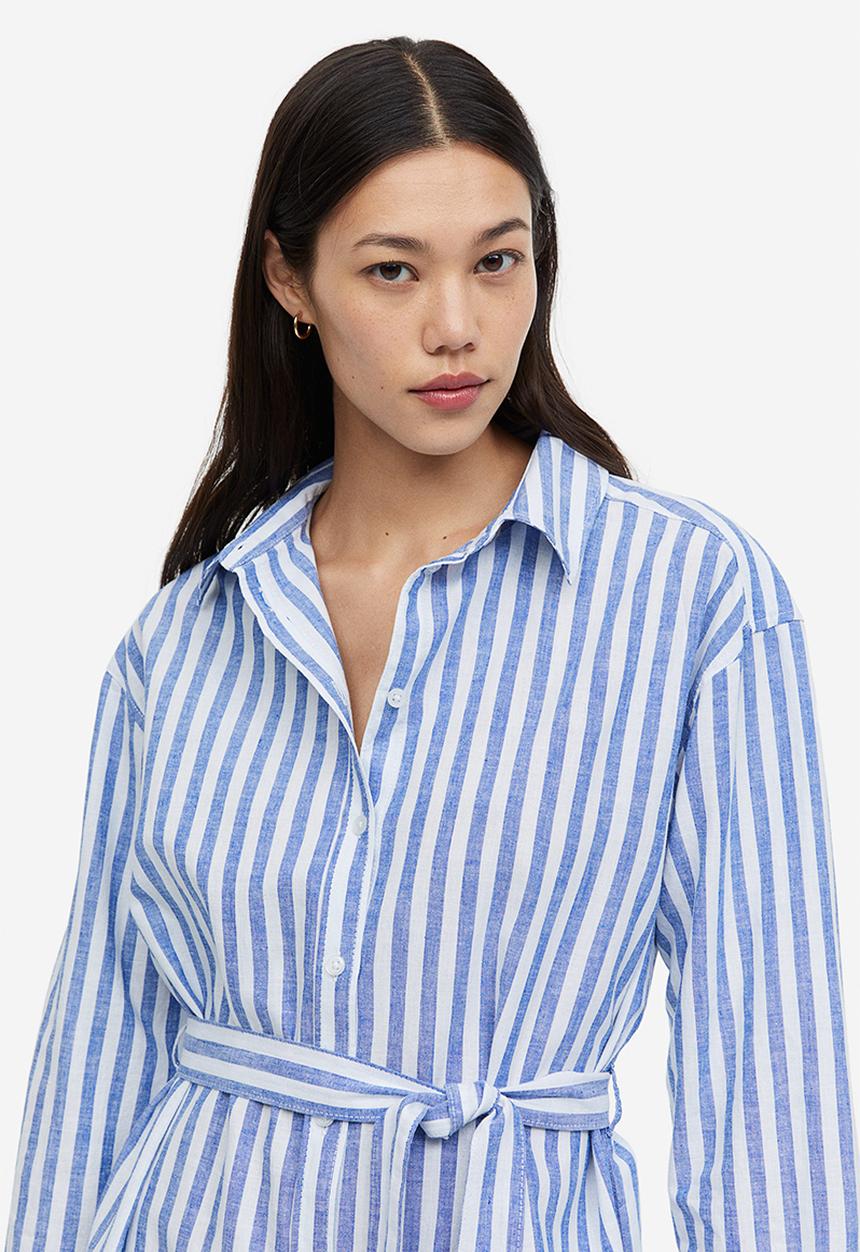 H&M - Linen-blend shirt dress - blue,multi